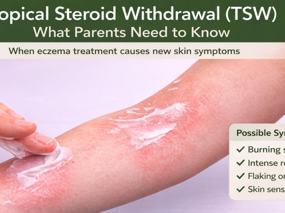 Topical Steroid Withdrawal (TSW): What Parents Need to Know. A Mom putting medicine cream on child arm.
